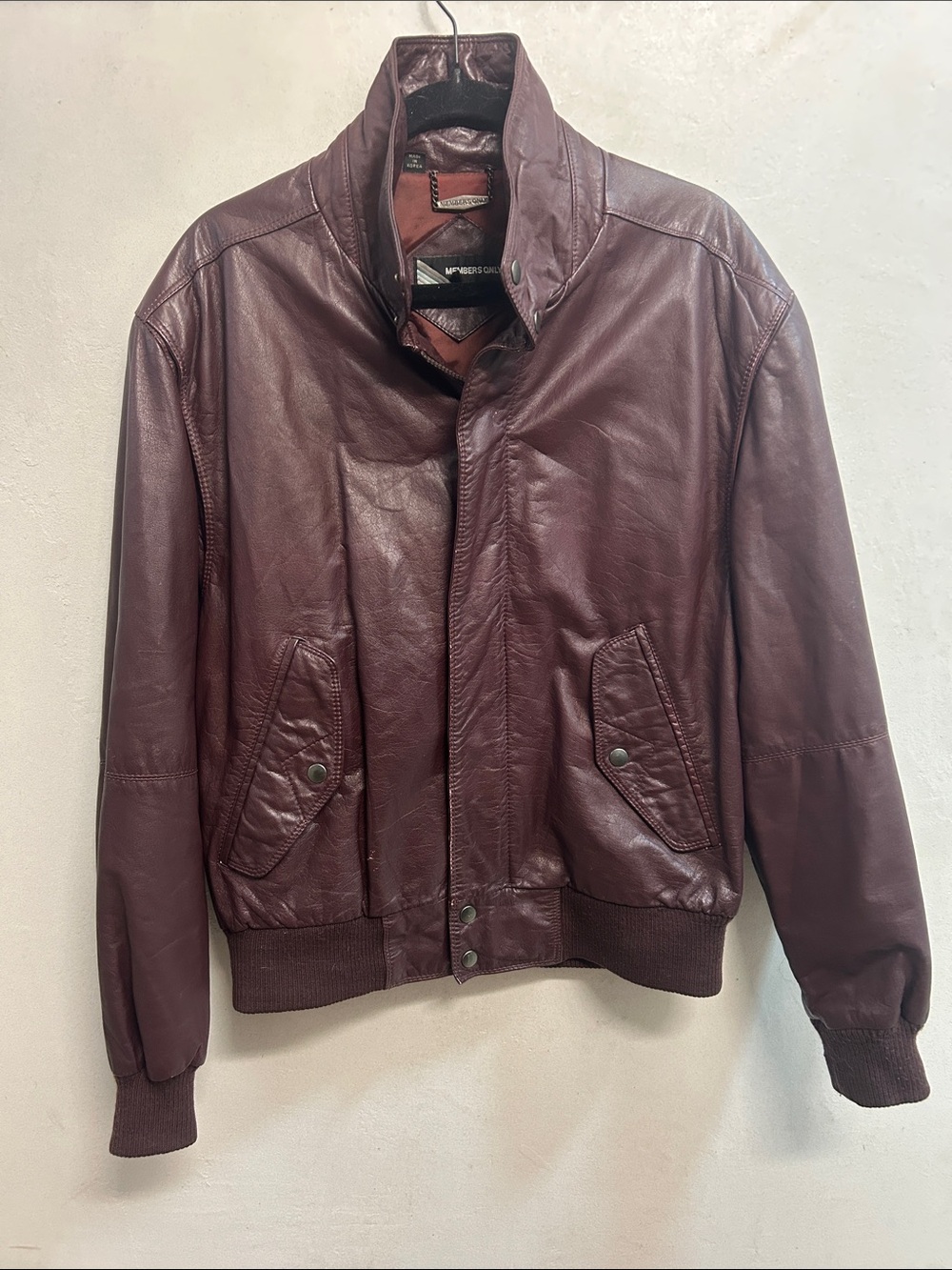 Men's Leather Members Only Bomber Jacket - Burgundy